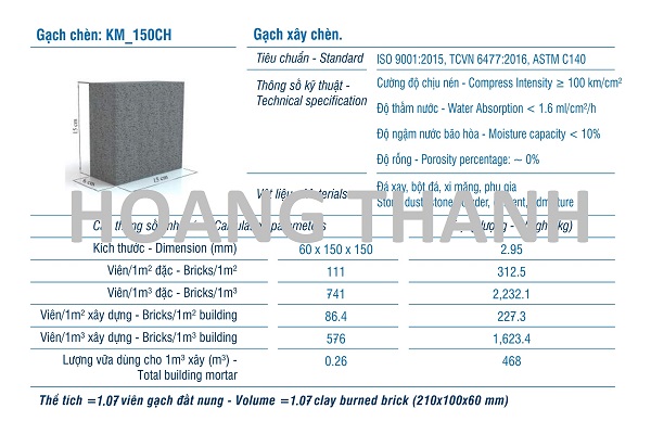 Gạch XMCL cao 130 xây tường rỗng 150mm